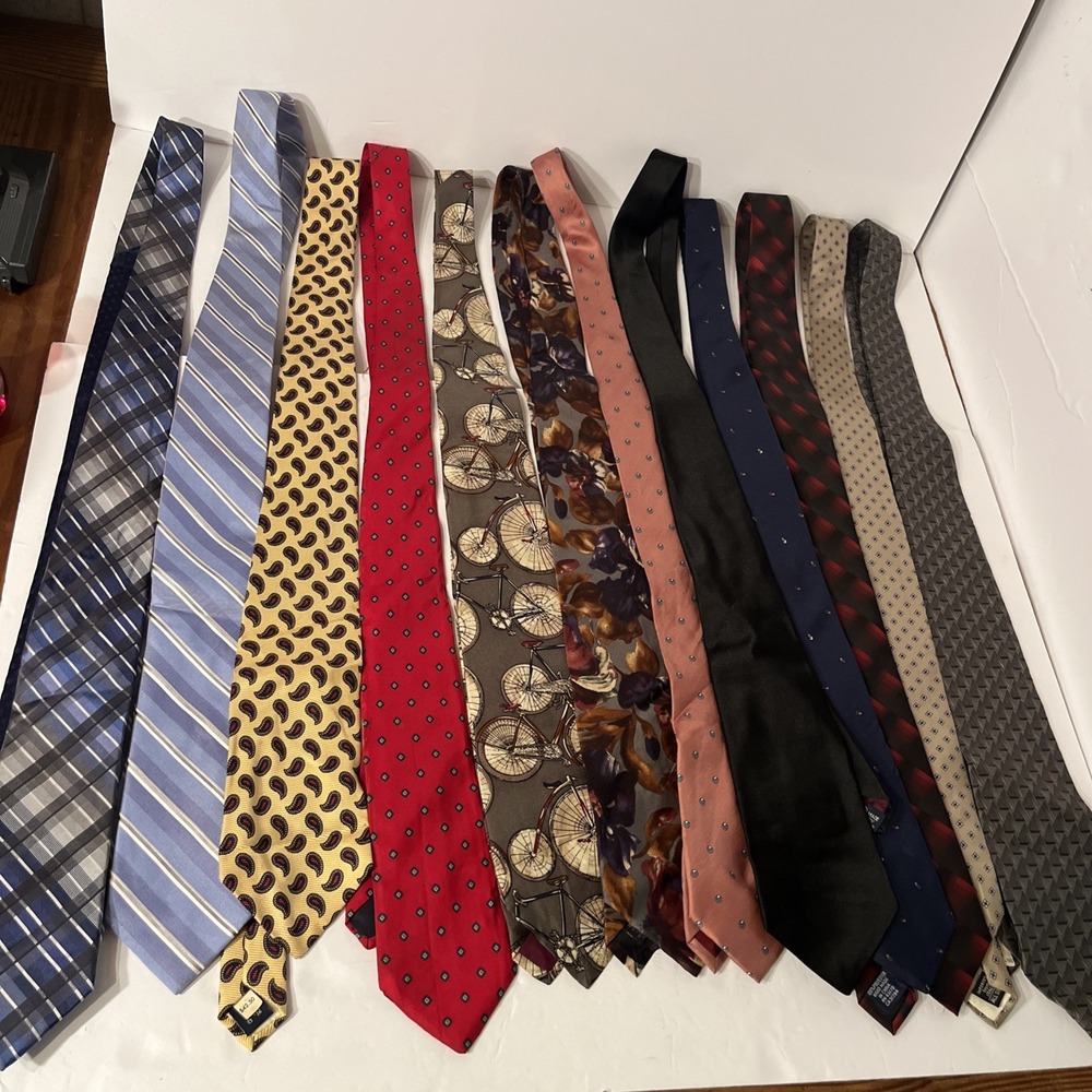 Lot of 12 Men’s Neckties Silk Paisley Floral Bicycle Striped Business Dress Ties